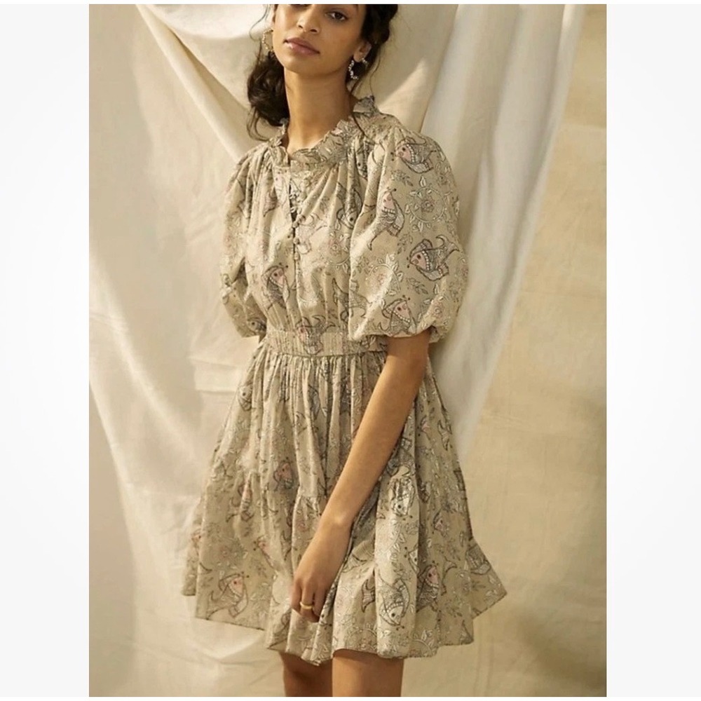 Let Me Be 4 Celeste Fish Fit & Flare Dress Peasant Cottagecore Boho Anthro